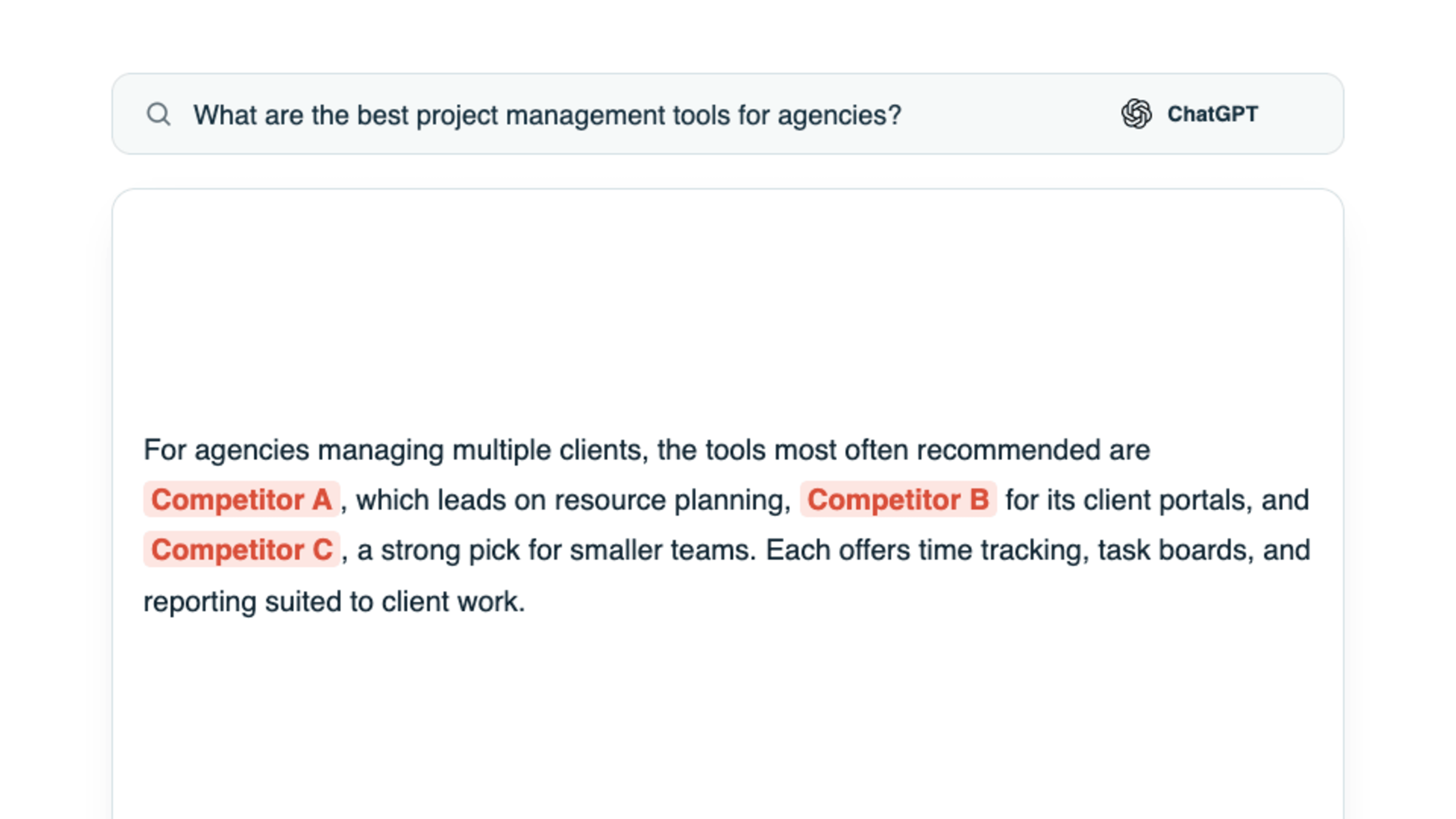An AI answer to a best category tools question, with several competitor names highlighted and the user's brand missing, captioned this is the question that matters.